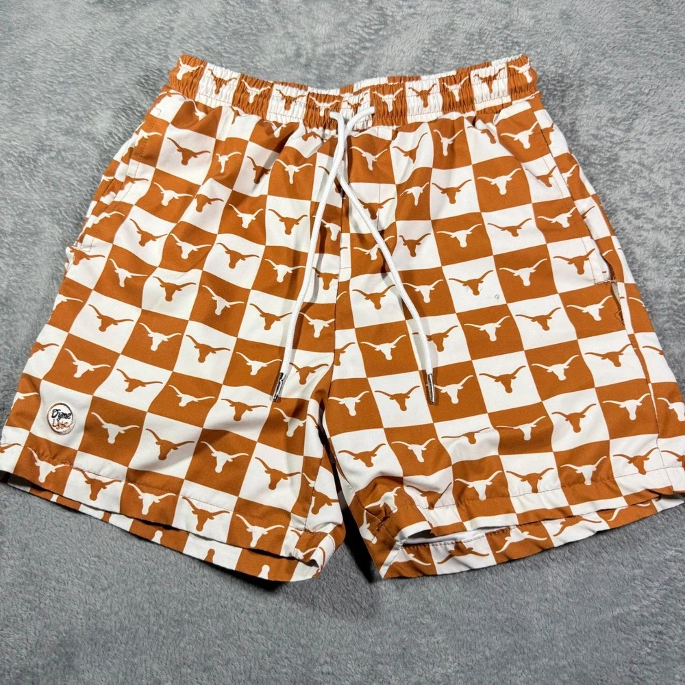 Dyme Lyfe Mens Texas Longhorns‎ Checkered Swim Shorts Orange White Size Small